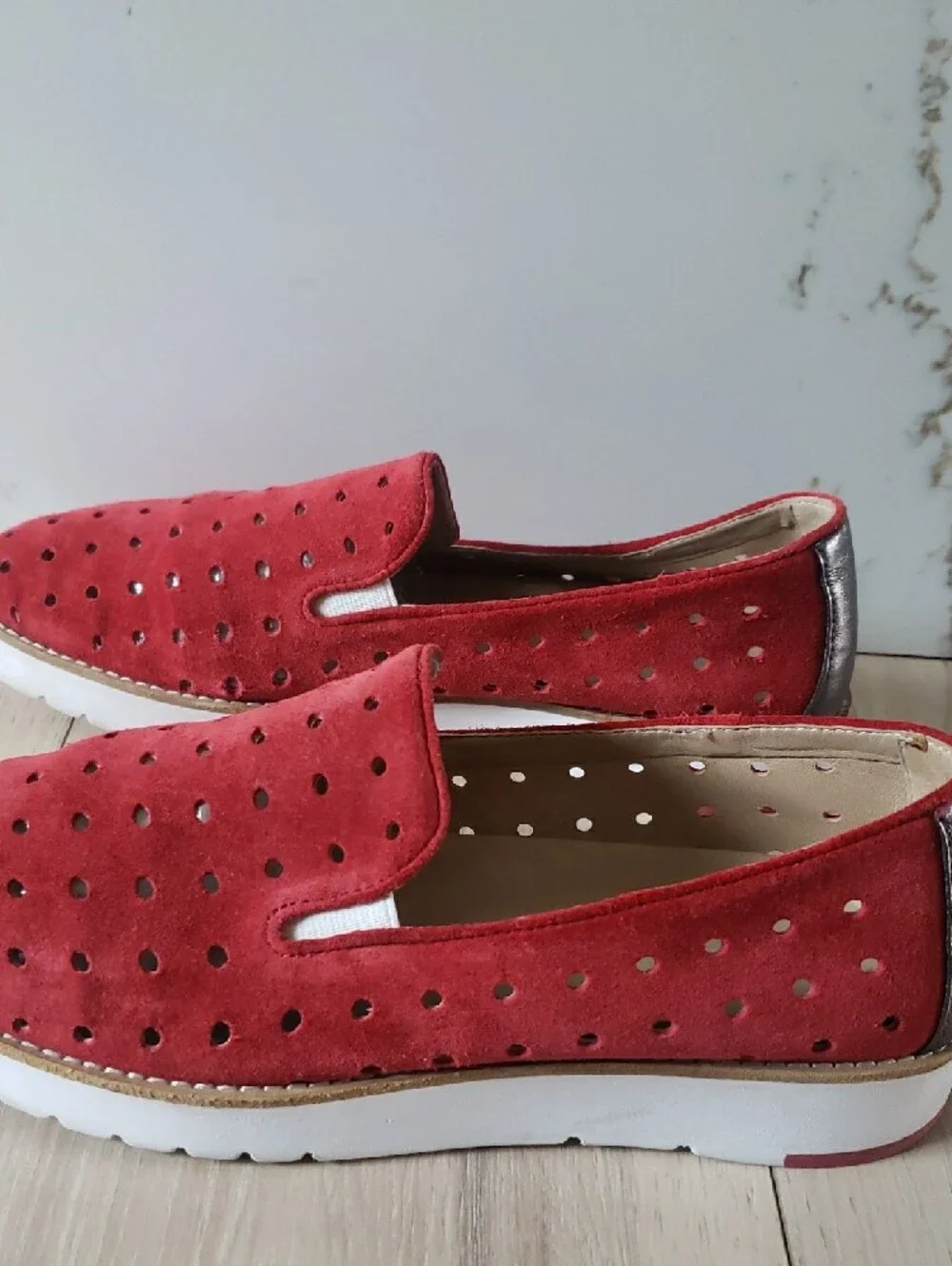 Johnston & Murphy Red Suede Perforated Slip-On Loafers‎